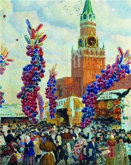 Вербный торг у Спасских ворот. Б. М. Кустодиев. 1917