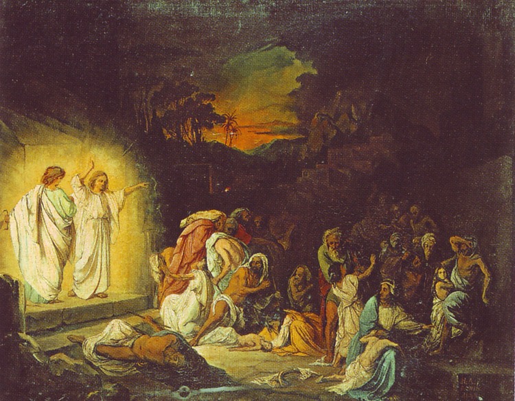 Ангелы возвещают небесную кару Содому и Гоморре. Н.П. Ломтев. 1845 г.