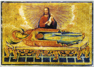 Икона Успения Пресвятой Богородицы. На нижнем поле надпись: Написано в святом Граде Иерусалиме 1868.
